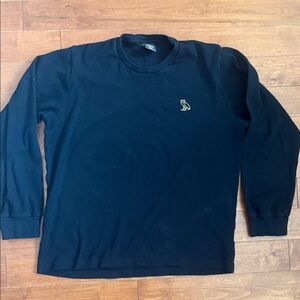 Octobers Very Own Black Long Sleeve Crewneck with Small Gold Owl Logo